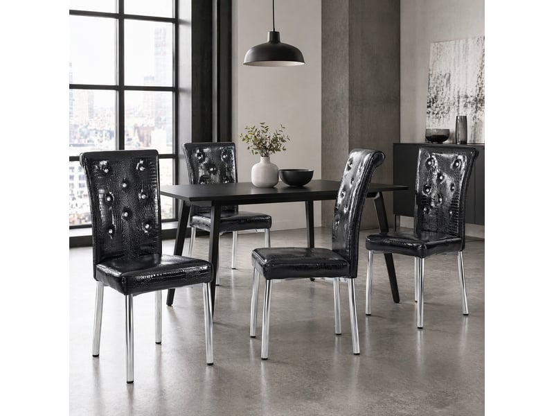  Chaise de salle à manger rembourrée en pvc et métal noir  - Conforama C
