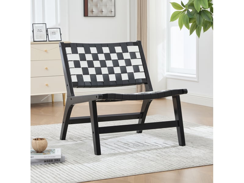 Chaise d'appoint 71 x 66 x 72 cm – noir et blanc – motif damier sans accoudoirs, style moderne et gain de place  - Conforama B