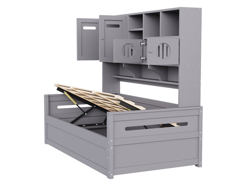  Lit coffre 90 × 200 cm en pin massif - gris C-CRAFTLINK - Conforama D