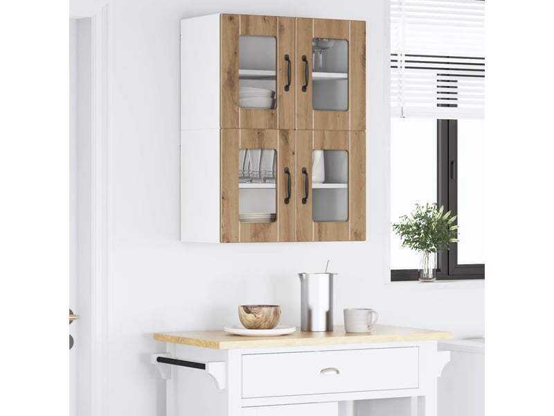  Meuble mural de cuisine, cabinet en verre mural 2 pcs chêne artisanal shl8435  - Conforama D