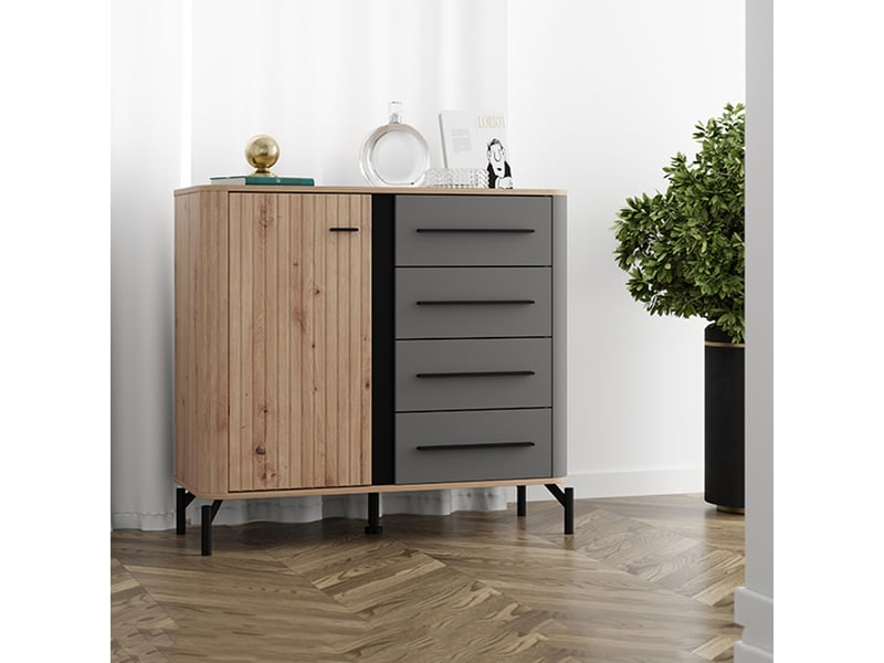  Buffet carmel, armoire 2 étagères, 103x40x94h cm marron chêne nœuds Carmel - Conforama B