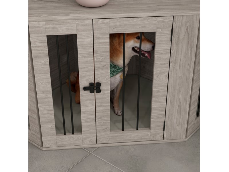  Cage d'intérieur 104x55x63 cm avec verrou et coussin couleur noyer  - Conforama C