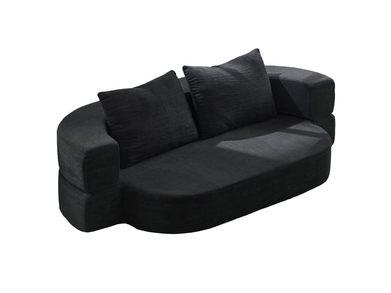 Canapé convertible pliant 2 places en tissu noir avec 2 coussins et couverture