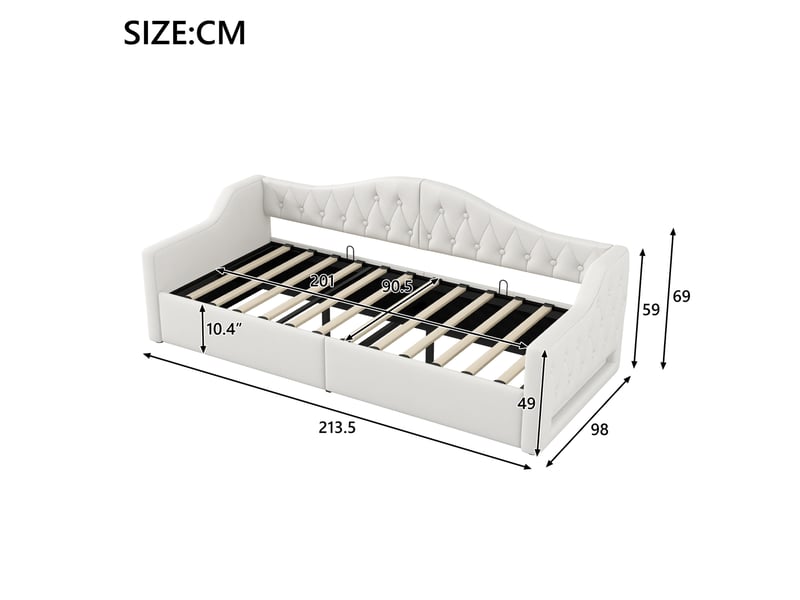  Lit banquette avec rangement et éclairage led, beige  - Conforama E