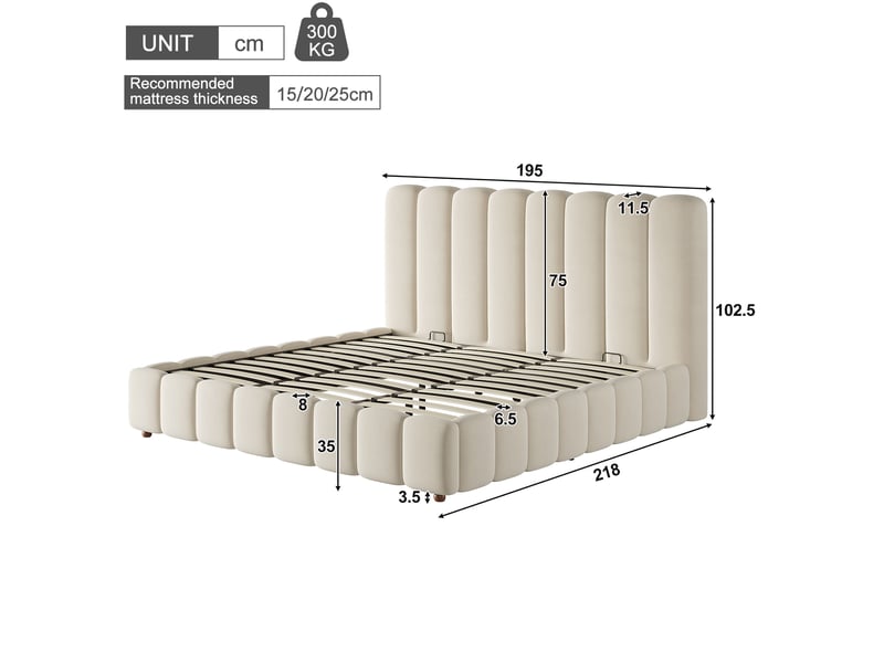 Lit coffre double 180cm*200cm en velours avec sommier et rangement hydraulique beige chicfurn - Conforama D