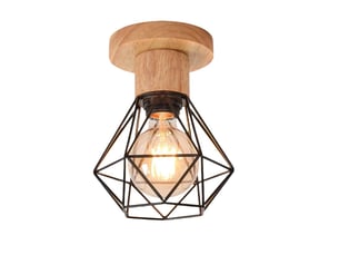 Suspension industrielle vintage en bois et fer – luminaire rétro e27, design cage, noir, ø16cm
