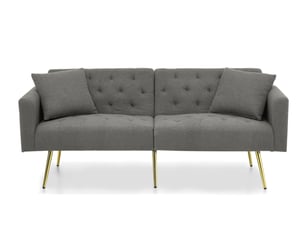 Canapé 2 places convertible 177x78x74 cm, dossier 3 positions, deux coussins, pieds métal, teddy, gris