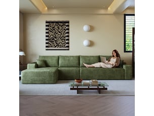 Canapé d'angle, canapé modulable, vert, assise profonde, livré monté, design moderne, 340 cm, pour salon, appartement, chambre
