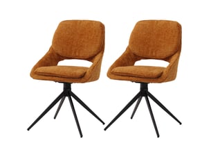 Lot de 2 chaises de salle à manger pivotantes à 180° avec retour automatique assise rembourrée et protections de sol réglables tissu chenille jaune ocre et fer 04_0009907