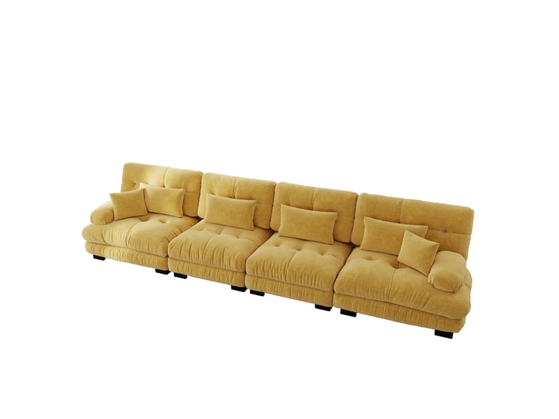 Canapé d'angle, canapé convertible – 4 places, jaune, assise profonde, en chenille - Conforama E