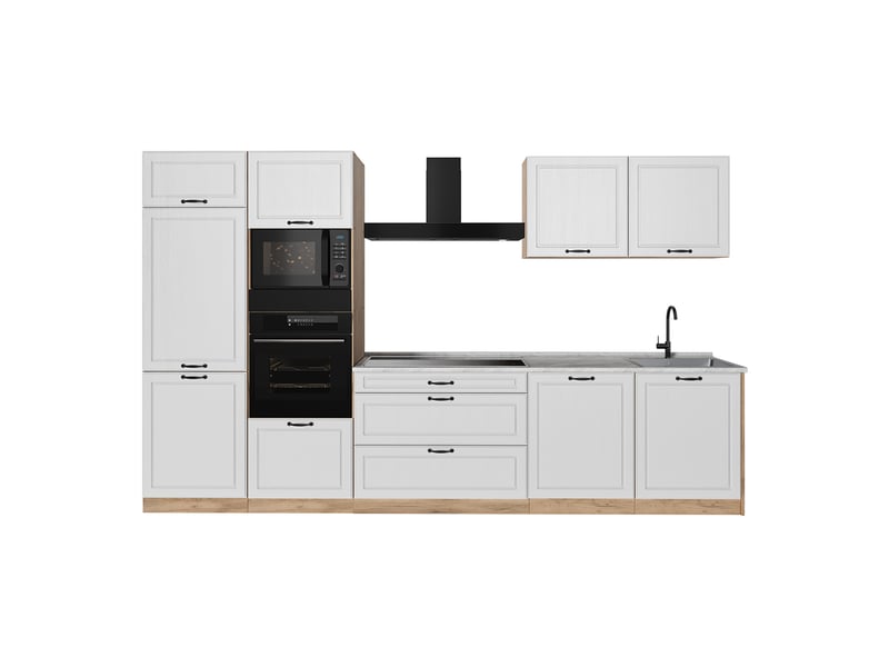  Vicco cuisine, blanc campagnechêne doré, 340cm plan de travail marbre  - Conforama A