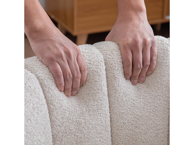  Fauteuil lounge pivotant avec repose-pieds en chenille beige – 81 x 73 x 75,5 cm Fay Lum - Conforama W
