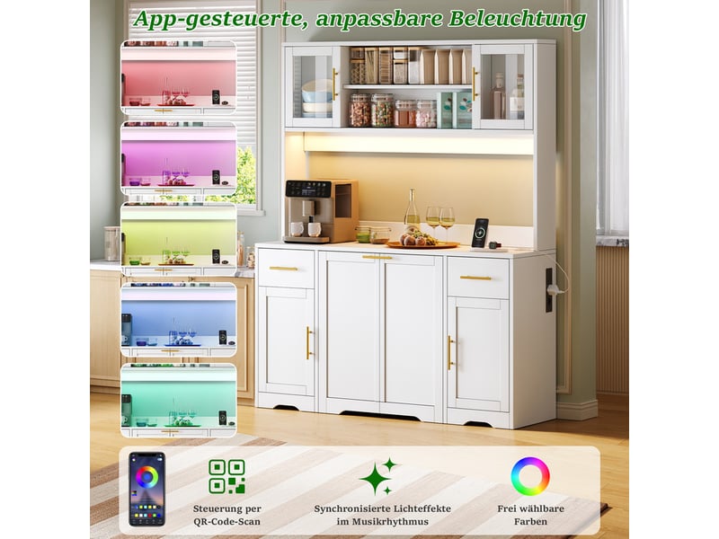  Meuble de cuisine avec plan de travail, tiroirs, double poubelle coulissante et vitrine, blanc, 173 × 140 × 40 cm  - Conforama E