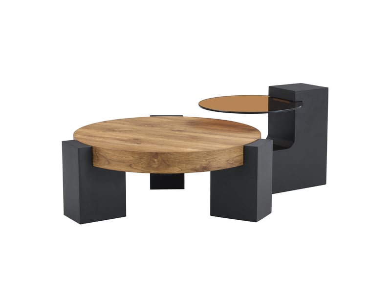  Table basse rond 61×61×30 cm, mdf et verre, noir et bois Fay Lum - Conforama A