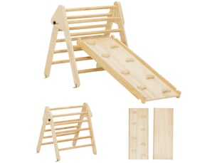 Triangle d'escalade, 3 en 1 en bois pour grimper et glisser, charge max. 50 kg, pour 18-48 mois, bois naturel