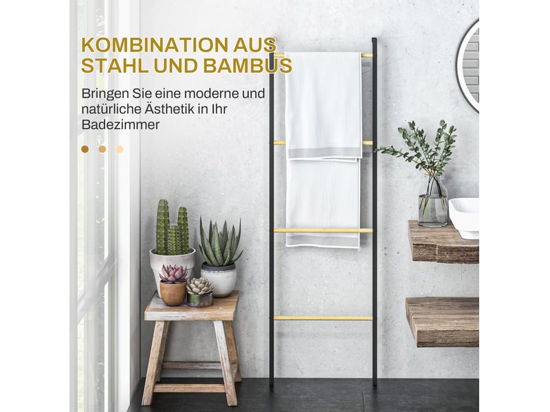  Porte-serviettes 49x167,5 cm à 4 barres métal noir  - Conforama D