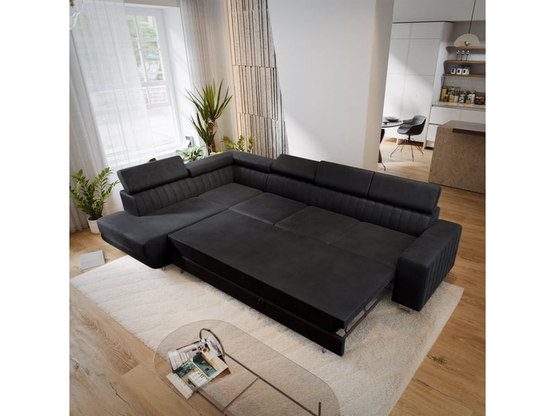  Canapé d'angle hestion, velours noir  - Conforama D