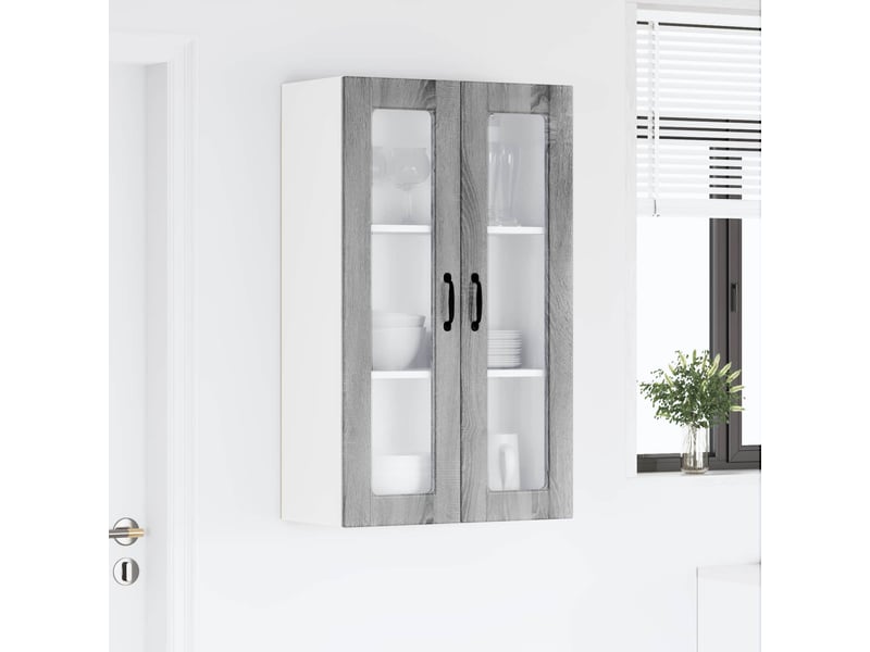  Meuble mural de cuisine, cabinet en verre mural gris sonoma 60x31x100cm  - Conforama D