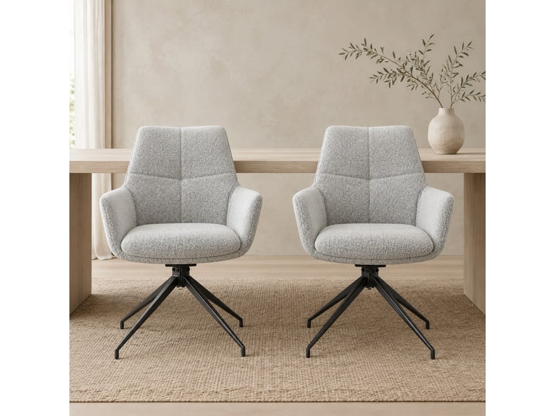  Lot de 2 chaises de salle à manger pivotantes à 360° gris clair et noir en tissu et métal  - Conforama C