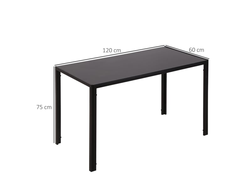  Table à manger pour 4 personnes, table de cuisine avec plateau en verre trempé et pieds en métal, 120x60x75cm, noir  - Conforama E
