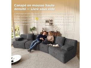 Canapé droit fixe 4 places Velours côtelé gris