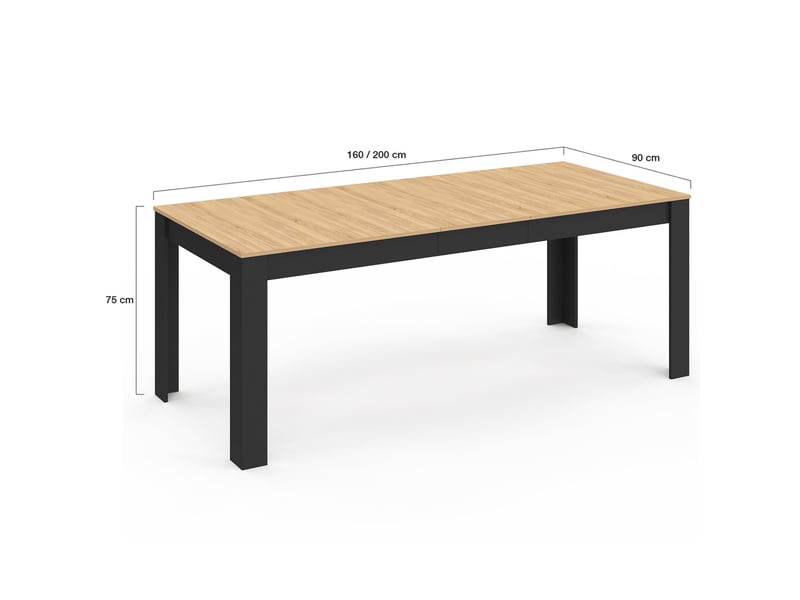 Table à manger rectangle rozy 4-8 personnes noire plateau façon hêtre 160 - 200 cm - Conforama E