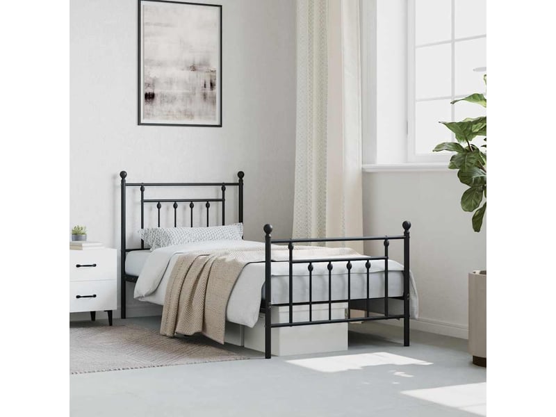  Lit simple- lit adulte -  cadre de lit métal sans matelas avec pied de lit noir 90x200 cm  - Conforama C