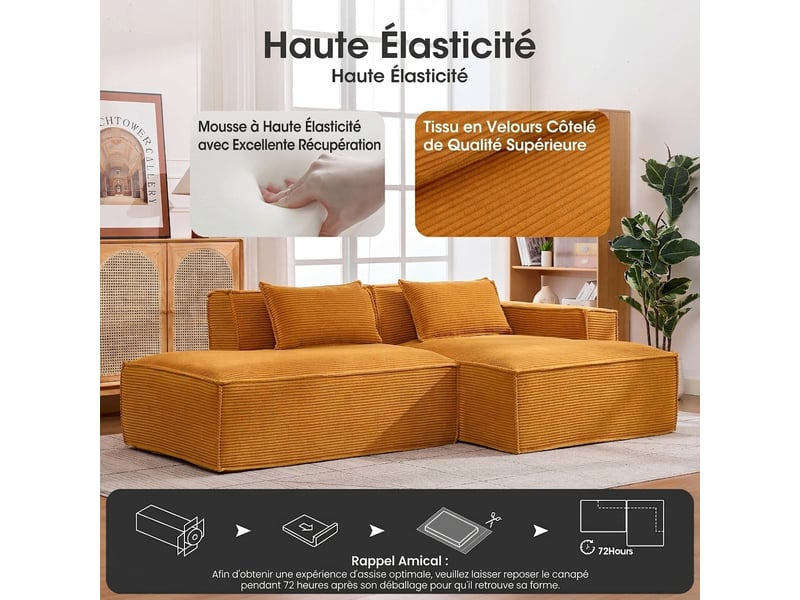 Canapé 2 places en tissu compact 235 cm - assise souple avec coussins, style moderne - Conforama D