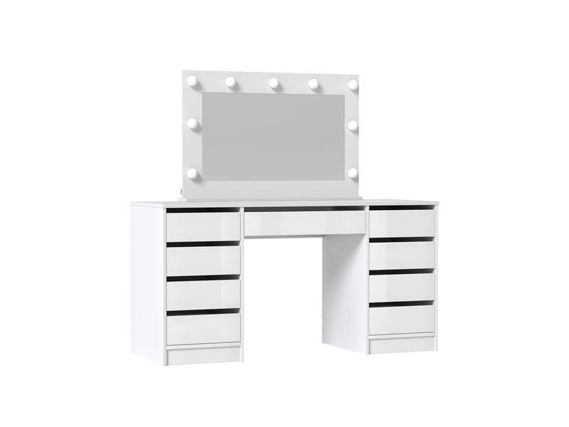 Coiffeuse bella doppio - avec miroir - éclairage led - 150x55x78 cm - blanc brillant BELLA - Conforama A