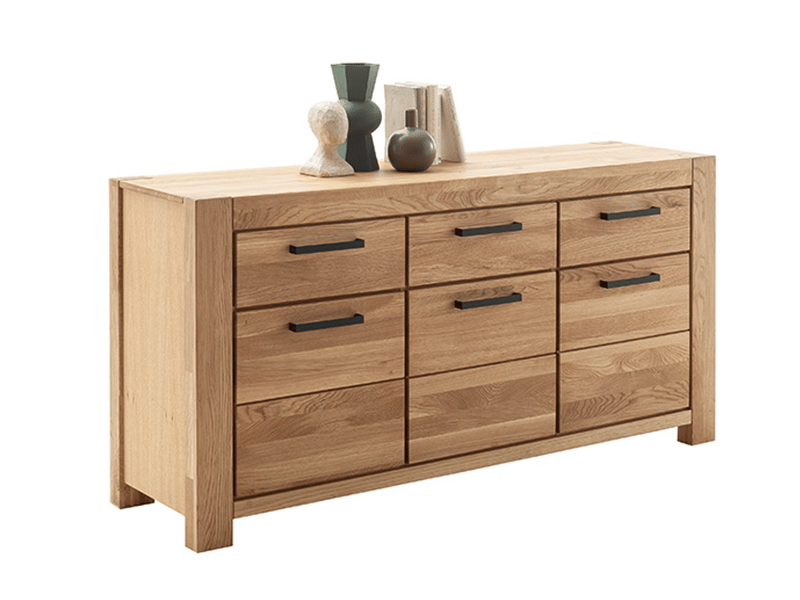 Buffet commode 3 portes 3 tiroirs coloris chêne naturel - longueur 172 × profondeur 40 × hauteur 85 cm - Conforama D