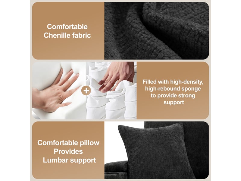  Canapé d'angle convertible 4 places en tissu chenille gris, méridienne fixe à droite, rangement, usb  - Conforama R