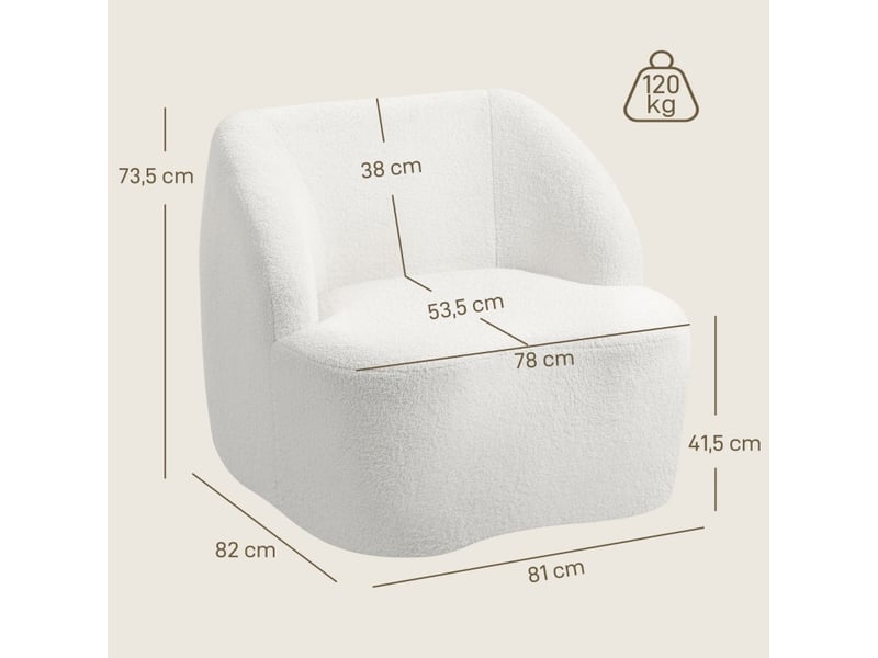  Fauteuil 81x82x73,5 cm confort mousse haute densité blanc cassé  - Conforama C