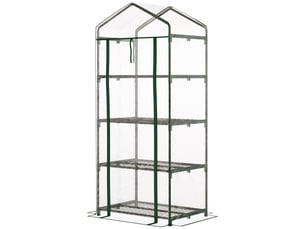 Serre de balcon compacte avec 4 étagères et bâche transparente en pvc, 70 x 50 x 160 cm