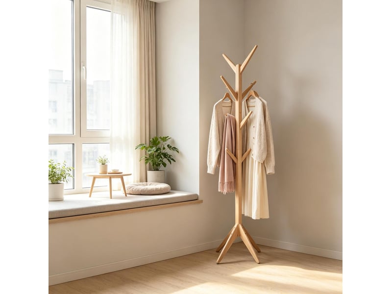 Porte-manteau sur pied en bois naturel, 8 crochets, design moderne - Conforama D