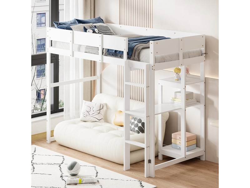  Lit mezzanine 90x200 cm coloris blanc bois massif lit enfant blanc - Conforama D
