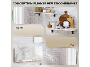 Lot de 2 tables pliantes murales, table murale rabattable en bois, pour cuisine, salle à manger, blanc brillant, bureau