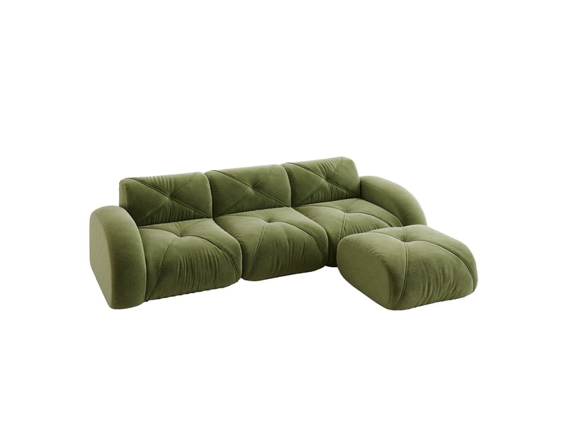Canapé modulaire d'angle avec assise en chenille, structure sans cadre et confort moelleux, vert - Conforama A