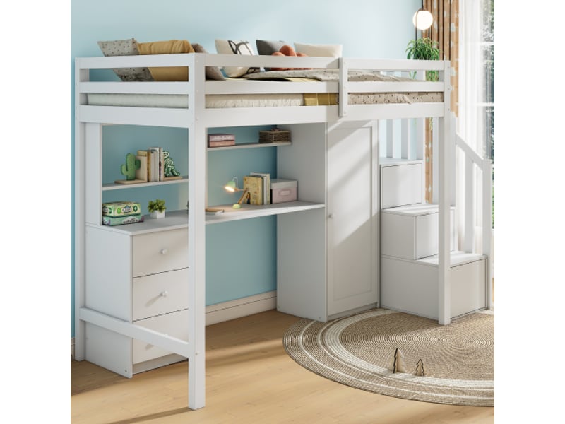  Lit mezzanine 90x200 cm coloris blanc bois massif lit enfant blanc - Conforama D