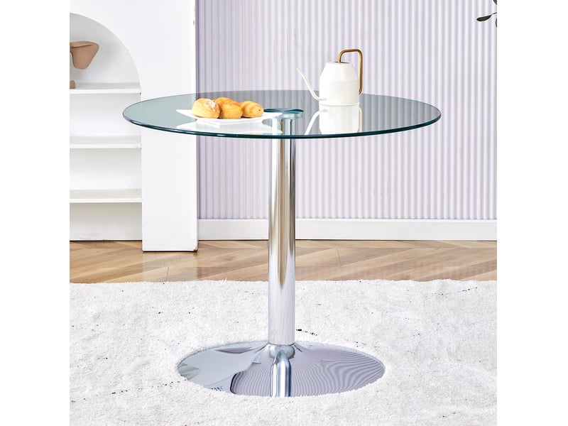  Table de bar ronde 85x85x76 cm transparente en métal argenté  - Conforama C