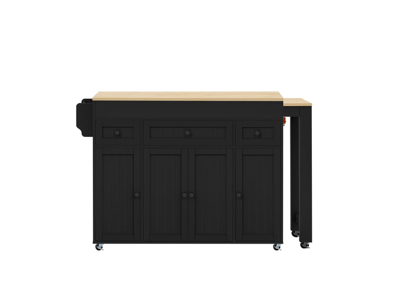  Îlot de cuisine sur roulettes muvano, plateau extensible, noir et naturel, 137 × 45,2 × 92 cm  - Conforama A