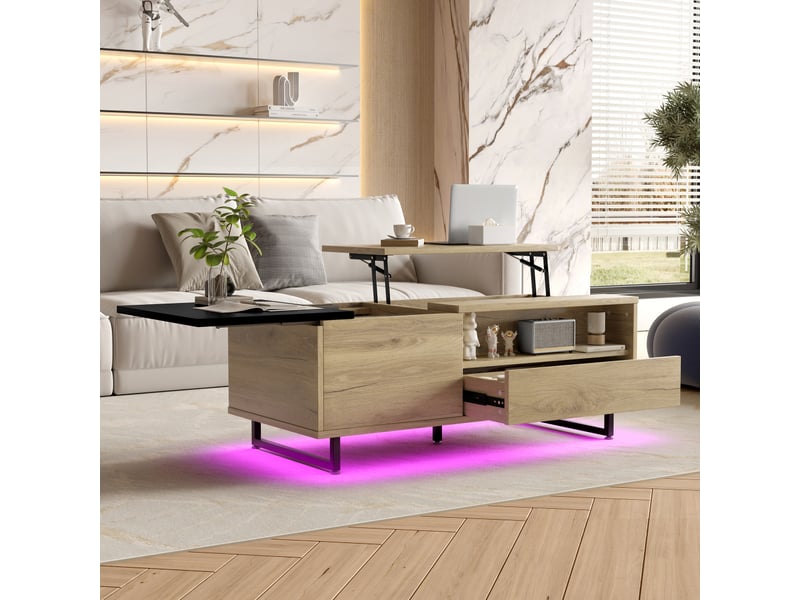  Meuble bas réglable en hauteur avec éclairage led, tiroirs et compartiments, rangement multifonction en bois d’ingénierie, 103,5 x 50 x 27,5 cm  - Conforama E
