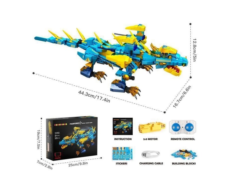  Jeu de construction dinosaure electrique 515 pieces dragon aquatique avec commande a distance et rotation 360  - Conforama B