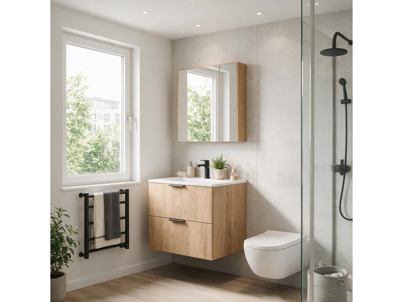  Meuble sous vasque suspendu luna effet chêne hikora 60 cm  - Conforama W