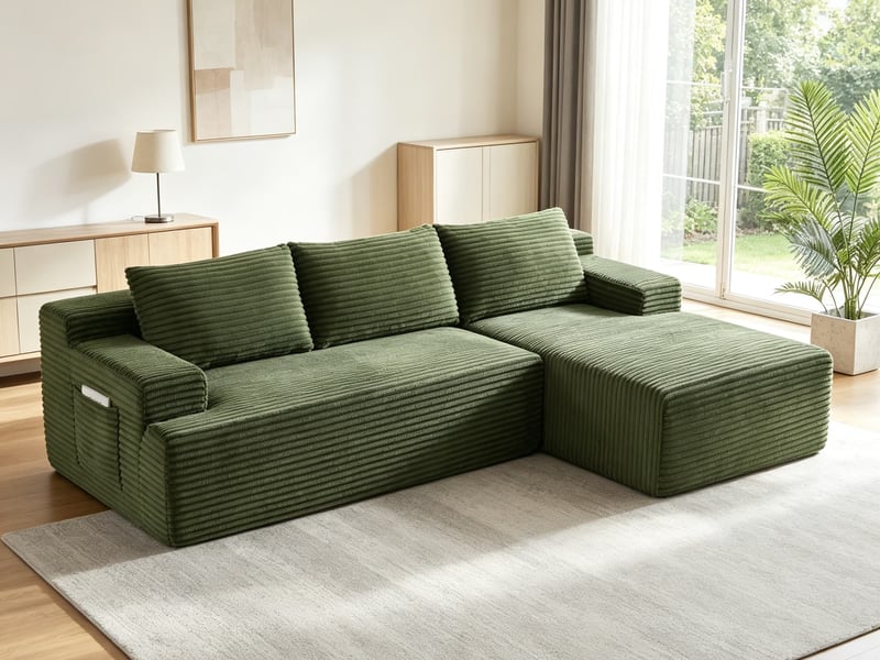  Canapé d’angle en l style nuage sans structure rigide – assise profonde, sans montage, 66×283×152 cm, vert  - Conforama B