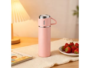 Bouteille isotherme 500ml, inox 304, avec tasse, rose