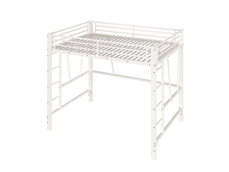  Lit mezzanine 140x200 cm coloris blanc, lit superposé enfant avec double échelle, lit en hauteur métal, sans matelas  - Conforama A