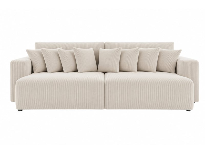  Suzie - canapé droit convertible petit velours côtelé 4 places beige  - Conforama A
