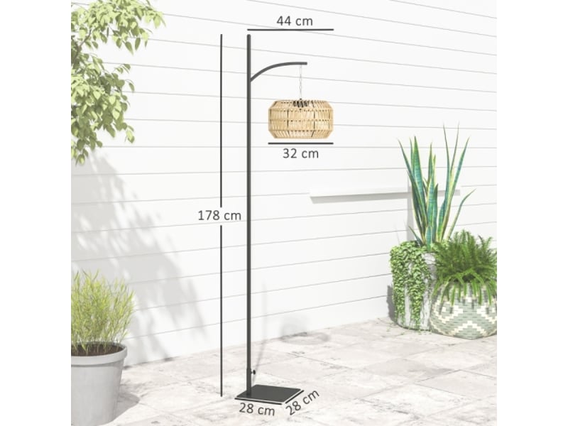 Lampadaire solaire en rotin style bohème, noir et jaune, capteur crépusculaire, allumage automatique, ip44 - Conforama D