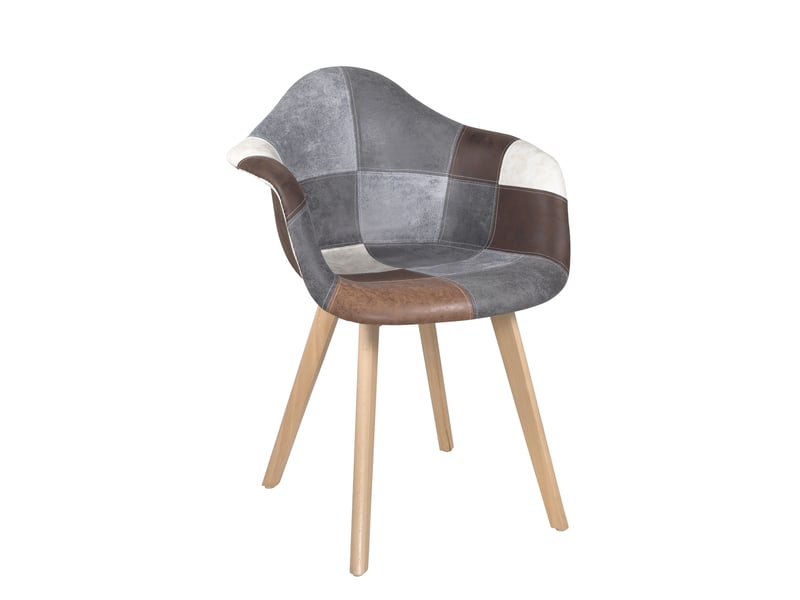  Lot de 2 chaises scandinaves neda avec accoudoirs en tissu patchwork marron et pieds en bois clair 829-NEDA - Conforama C