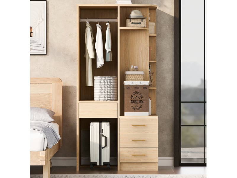  Armoire 70x55x175 cm coloris bois clair avec 3 tiroirs  - Conforama D